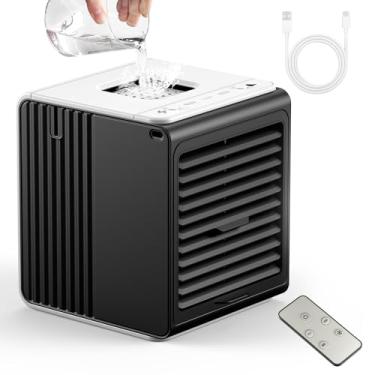 Imagem de Mini ar condicionado portátil, refrigerador de unidade AC pequena pessoal, ventilador de mesa alimentado por USB de 3 velocidades, umidificador evaporativo sem janelas de pântano para quarto