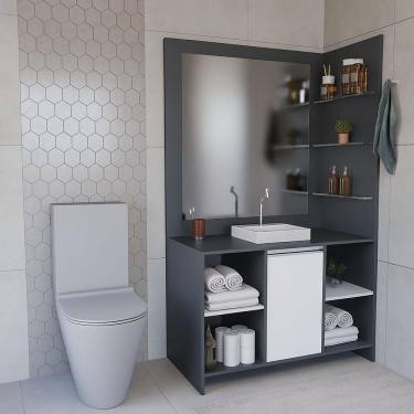 Imagem de Conjunto Gabinete Espelheira Plena Grand 100cm Chumbo Branco