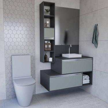 Imagem de Conjunto Gabinete E Espelheira Plena Conceito 100cm Chumbo Verde