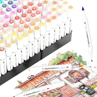 Imagem de Ginflash Marcadores Brush Tip Art Caneta Esboço à Base de Álcool Marcadores com Ponta Dupla Mangá Desenho Marcador para Colorir Materiais de Arte DP7080 (brush and fine 80)