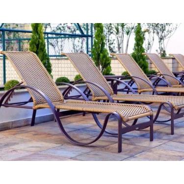 Imagem de Espreguiçadeira Piscina em Alumínio e Fibra Sintética Ondulada Encosto