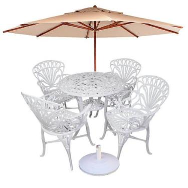 Imagem de Conjunto de Mesa Primavera com 4 Cadeiras Aluminio e Ombrelone - Nossa