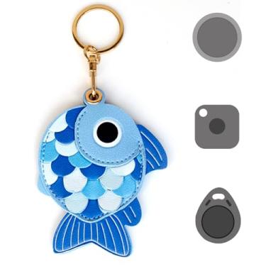 Imagem de Suporte universal para etiqueta inteligente, adequado para Tile Mate, AirTag, Eufy SmartTrack Link, chaveiro, capa de couro bonito para rastreador de ar com chaveiros, (azul)