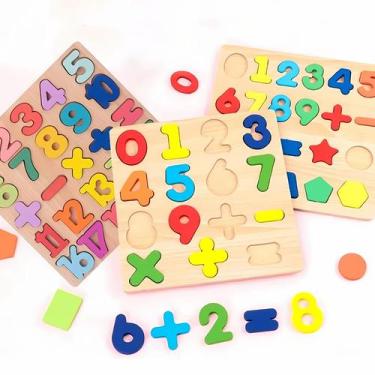 Imagem de Brinquedo Educativo De Madeira Colorido Com Letras Numeros E Sinais Ma