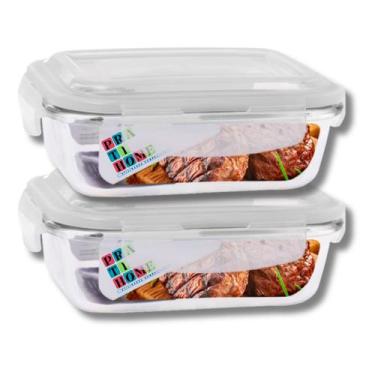 Imagem de Kit 2 Potes Hermetico Vidro 1040ml Marmita Tampa 4 Travas - Pra casa