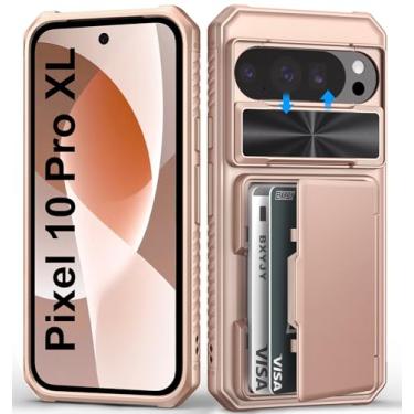 Imagem de BXYJY Capa carteira para Google Pixel 10 Pro XL, suporte de cartão integrado (4 a 5 cartões), capa de câmera deslizante, proteção de nível militar, capa protetora resistente feminina masculina para