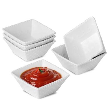 Imagem de UIBFCWN Conjunto de 6 tigelas de cerâmica, tigelas de molho brancas de 65 g para molho de tomate, acompanhamentos quadrados, mini pratos de aperitivo para condimentos