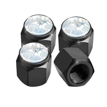 Imagem de Pacote com 4 tampas de haste de válvula de pneu, tampas de haste de roda de carro, tampas de válvula de ar de alumínio, ajuste universal para carros, SUVs, caminhões, bicicletas e motocicletas (concha