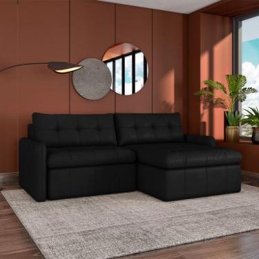 Imagem de Sofá Retrátil Bipartido Sala de Estar Belém 224cm Couro Preto G52 - Gr