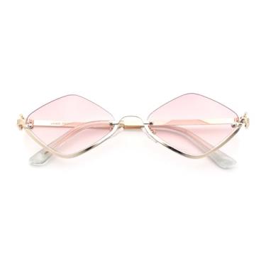 Imagem de Óculos de sol femininos com armação de metal sem aro e meio aro de cabeça para baixo, Ouro - Rosa, 55-18-136