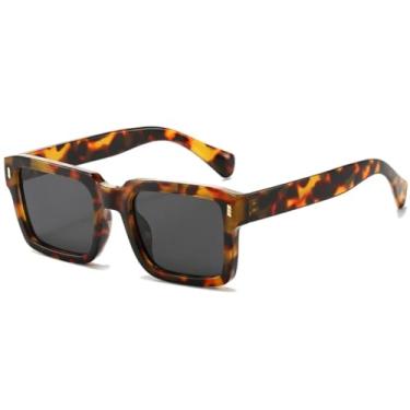 Imagem de Óculos de sol com armação fashion, feminino, retrô, masculino, retangular, unissex, óculos de grau, proteção UV400 (cinza leopardo)