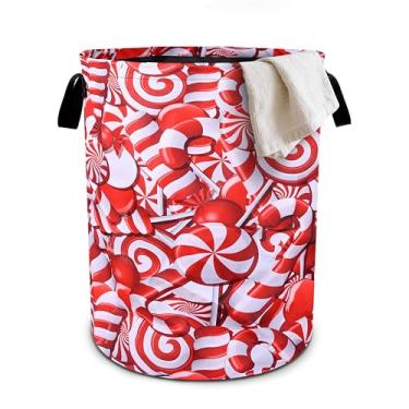 Imagem de Cesta de roupa suja dobrável de pano Oxford para doces de Natal, cesto de roupa suja, organizador de balde de roupas para banheiro/armazenamento de lavanderia/quarto 19,6 x 15,7 polegadas