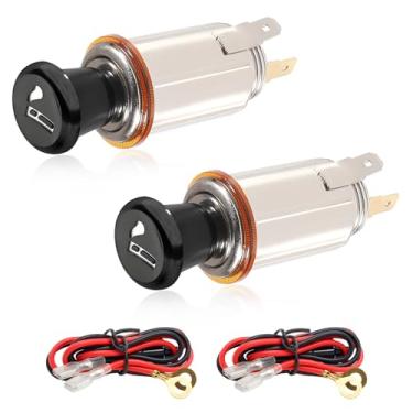 Imagem de Yourkar 2 peças de acendedor de cigarro de carro, DC 12 V elemento de plugue de acendedor de cigarro automático, isqueiro com cabo para a maioria dos carros, caminhões, trailers, trailers, barcos