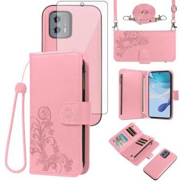 Imagem de Asuwish Capa de celular para Motorola Moto G 5G 2023 com zíper carteira magnética destacável com protetor de tela de vidro temperado, alça transversal, suporte de cartão de flores G5G 5 G G5 mulheres