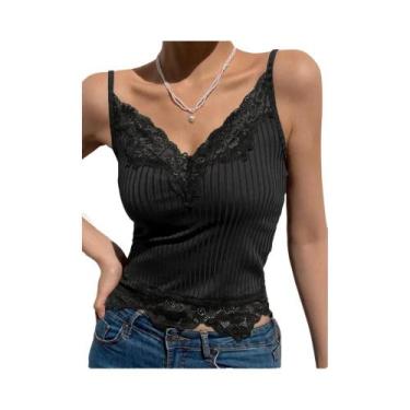 Imagem de Top Cropped Feminino Com Acabamento Em Renda Preta, Costas Nuas E Text