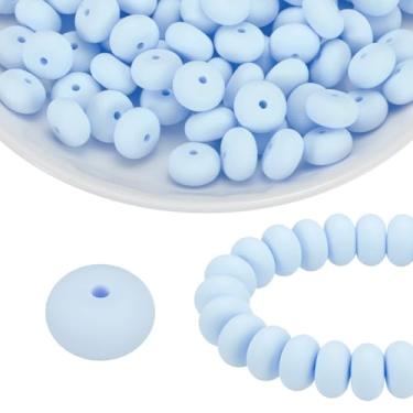 Imagem de HARFINGTON 110 contas de silicone 14 mm contas focais de borracha de lentilha a granel para canetas, chaveiro, pulseira, colar, faça você mesmo, cinza, azul