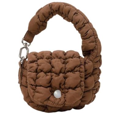 Imagem de Bolsa Super Mini Acolchoada para Mulheres Acessórios Bolsas Puffer Charm Bolsa de Batom Linda Bolsa de Pulso Acolchoada de Nylon, Marrom