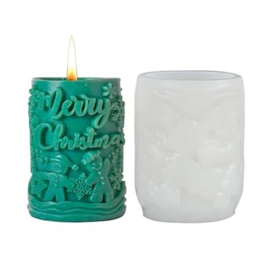 Imagem de Molde de vela de silicone de Natal para bricolagem, árvore de Natal, floco de neve, boneco de neve, pinheiro, molde de cera, moldes de fundição de resina epóxi cilíndricos em relevo 3D, decoração de