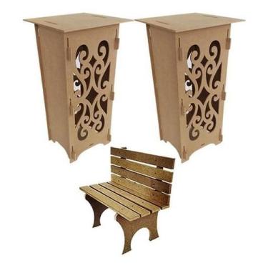 Imagem de Kti Mdf Provençal Festa 2 Cubos 40X40X80 Cm+Banco Praça 15Mm - Lúdica 