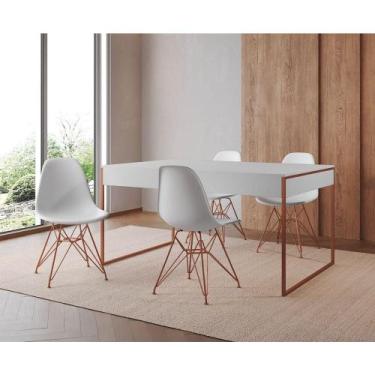 Imagem de Mesa Jantar Industrial Retangular Branca 137X90Cm Com 4 Cadeiras Branc