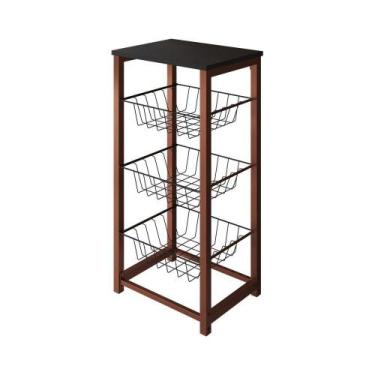 Imagem de Fruteira De Chão Cozinha Desmontada Aço Cobre Cesto Preto Tampo Preto 