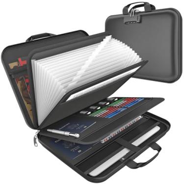 Imagem de onvvippiv Caixa de documentos rígida à prova de fogo, organizador de arquivos importante com zíper à prova d'água, pasta sanfonada portátil de armazenamento de viagem para escritório doméstico para