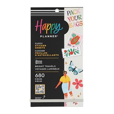 Imagem de Pacote de adesivos Happy Planner para calendários, diários e agendas, acessórios multicoloridos, tema de viagens brilhantes, tamanho clássico, 30 folhas, total de 680 adesivos