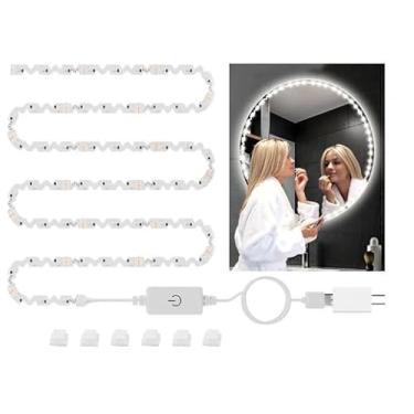 Imagem de Luzes de espelho de maquiagem Lumiere Pour Miror 4 m/4 m, dobrável, sem necessidade de cortar, iluminação de penteadeira, conjunto de mesa de tira flexível ajustável com regulador de intensidade e