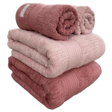 Imagem de Jogo De Banho Gigante Buddemeyer - Toalha Banhão Fio Penteado Canelado - 100% Algodão - Kit 4 Peças (Rosa 1997/3137)