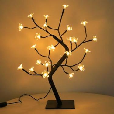 Imagem de zaoalife Luminária de árvore de bonsai de mesa, lâmpada de flor de cerejeira, árvore bonsai de flor de cerejeira, 24 luzes LED, operada por USB, para decoração de escritório em casa
