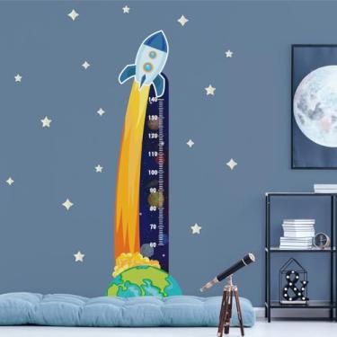 Imagem de Adesivo Régua de Parede Infantil Sistema Solar 01 Foguete Planetas Espaço Quarto Criança Decoração Lúdica