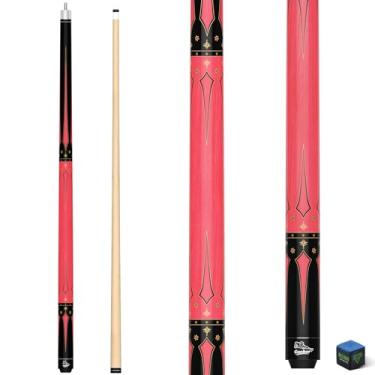 Imagem de CUEBAR Taco de bilhar de 147 cm, 2 peças, com incrustações geométricas de espada, cabo desembrulhado, haste de bordo, ponta de 13 mm com giz (rosa 510 g)