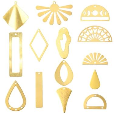 Imagem de SUNNYCLUE 1 caixa com 28 peças, 14 estilos, pingentes de filigrana de latão, geométrico, sagrado, ouro, ouro, gota, sol, gota, meio redondo, ligações, pingentes para fazer joias, brincos