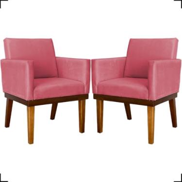 Imagem de Kit 2 Poltronas Decorativa Para Sala Recepção Manicure Consultório Salão de Beleza Base em Madeira Divine Tecido Suede (Rosê)