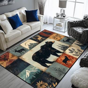 Imagem de Doteon Bear Tapetes rústicos 12 x 18 cm, vintage, tapete antiderrapante para sala de estar, quarto, casa de fazenda, sala de jantar, decoração de casa