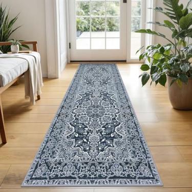Imagem de KUTA Tapete de corredor lavável vintage, 5 x 12 cm, antiderrapante, azul marinho, 1,5 m, tapete de cozinha ultra macio, estampado, tribal, envelhecido, para decoração de entrada de quarto