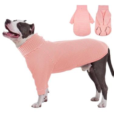 Imagem de ROZKITCH Suéter listrado para cães, pijamas para animais de estimação, roupas quentes de inverno, camisa térmica, pijama elástico com orifício para coleira para pastor australiano, Border Collie