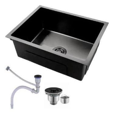 Imagem de Cuba Gourmet Pia Inox Quadrada Cozinha Luxo 50x45 Com Acessórios Preto