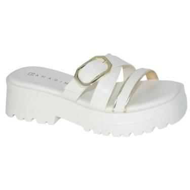 Imagem de Tamanco Ramarim Tratorado Sandália Salto Baixo Fivela 44201, Ouro, 38