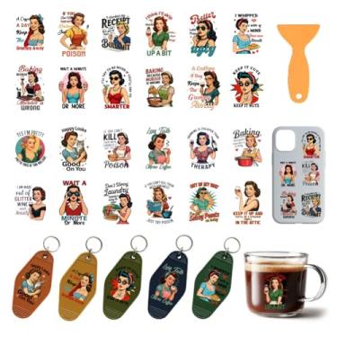 Imagem de GOMAKERER 120 peças vintage femininas UV DTF para copos, 24 estilos, citações engraçadas, adesivos de transferência à prova d'água para copos de vidro, decoração de móveis