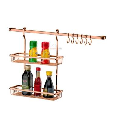 Imagem de Kit Cozinha 2 Peças Barra De Parede 45cm Suporte Duplo Porta Temperos 