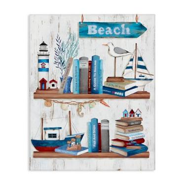Imagem de Stupell Industries Arte de parede em tela de livros náuticos em prateleira, design de Emma Leach, 76 x 61 cm