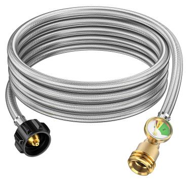 Imagem de VIEAUBE Mangueira de extensão de tanque de propano de 3 m trançada com calibre, mangueira de extensão de tanque QCC1/tipo 1, encaixe Acme para macho QCC/POL, substituição de detector de vazamento para