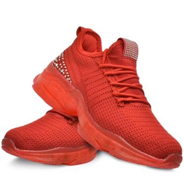 Imagem de CLOUDAIR Vesta Tênis feminino casual fashion – meia sem cadarço – tênis de corrida feminino com almofada de ar, tênis plataforma antiderrapante e respirável para caminhadas – Tênis leve para meninas, Vermelho, 7