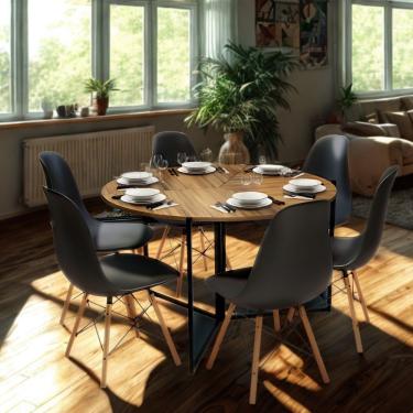 Imagem de Mesa Redonda Dobrável 1.20m Amadeirado Escuro Mdf 25mm E Ferro Acomoda 6 Pessoas