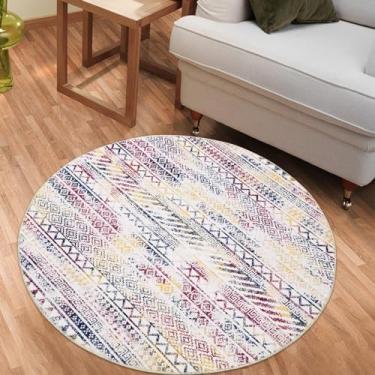 Imagem de Zacoo Tapete redondo, tapete redondo pequeno de 1,5 m, tapete lavável para banheiro, quarto, envelhecido, colorido, antiderrapante, vintage, fazenda, para decoração de hall de entrada, sala de estar
