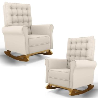 Imagem de Kit 02 Poltronas de Amamentação Base Madeira Balanço Brenda G05 Veludo Creme - Mpozenato
