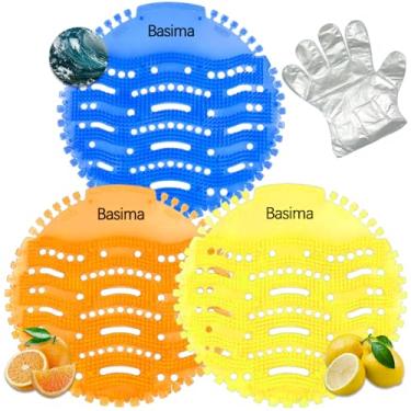 Imagem de Desodorizador de tela de mictório, pacote com 24 frascos de urinol com aromas de longa duração (brisa do mar, limão, laranja), telas de mictório antirespingos para banheiros masculinos em escritórios