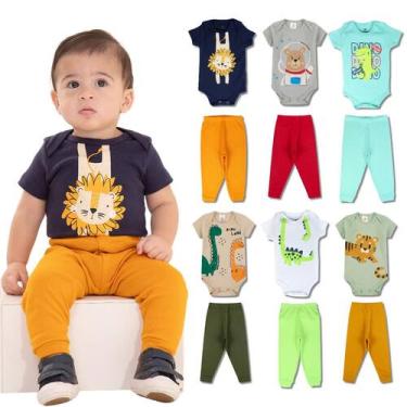 Imagem de Kit 8 Peças de Roupas para Bebê Menino 4 Body Curto 4 Calça Mijão Kit 