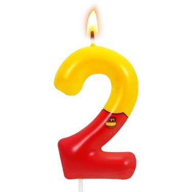 Imagem de Velas de bolo de aniversário de urso de desenho animado amarelo - Decorações de festa para chás de bebê e enfeites de cupcake (número 2)